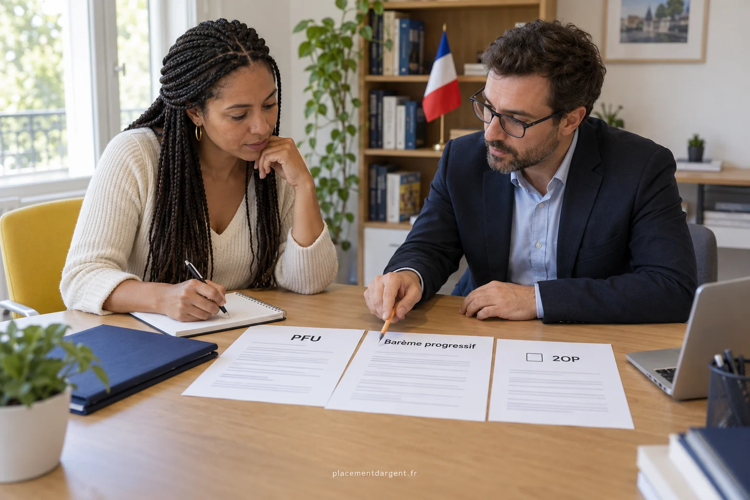 Contribuable comparant ses relevés de dividendes et d’intérêts avec une calculatrice et une déclaration de revenus