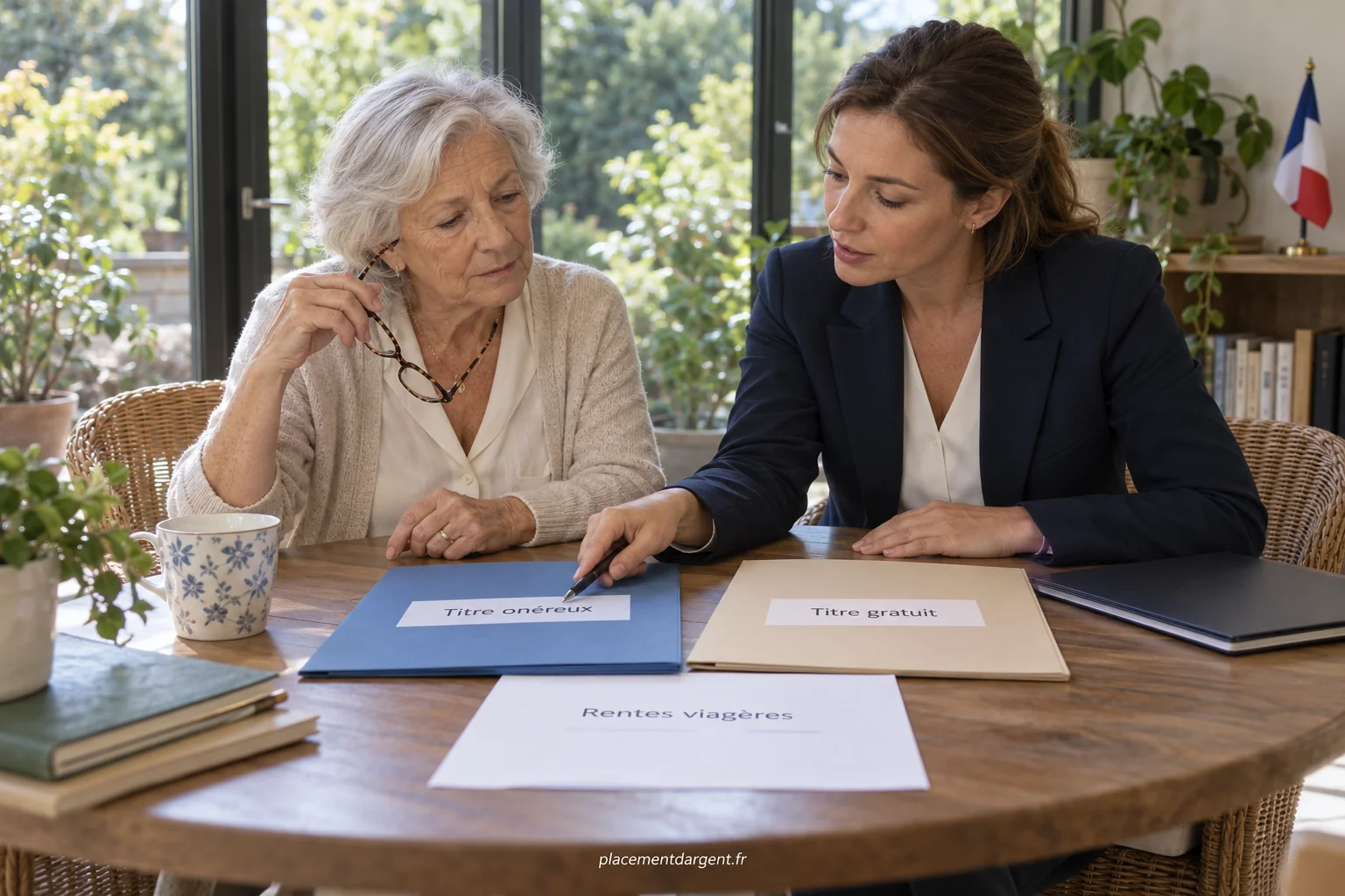 Retraité examinant un relevé de rente et une attestation de l’organisme payeur avec une calculatrice posée sur la table