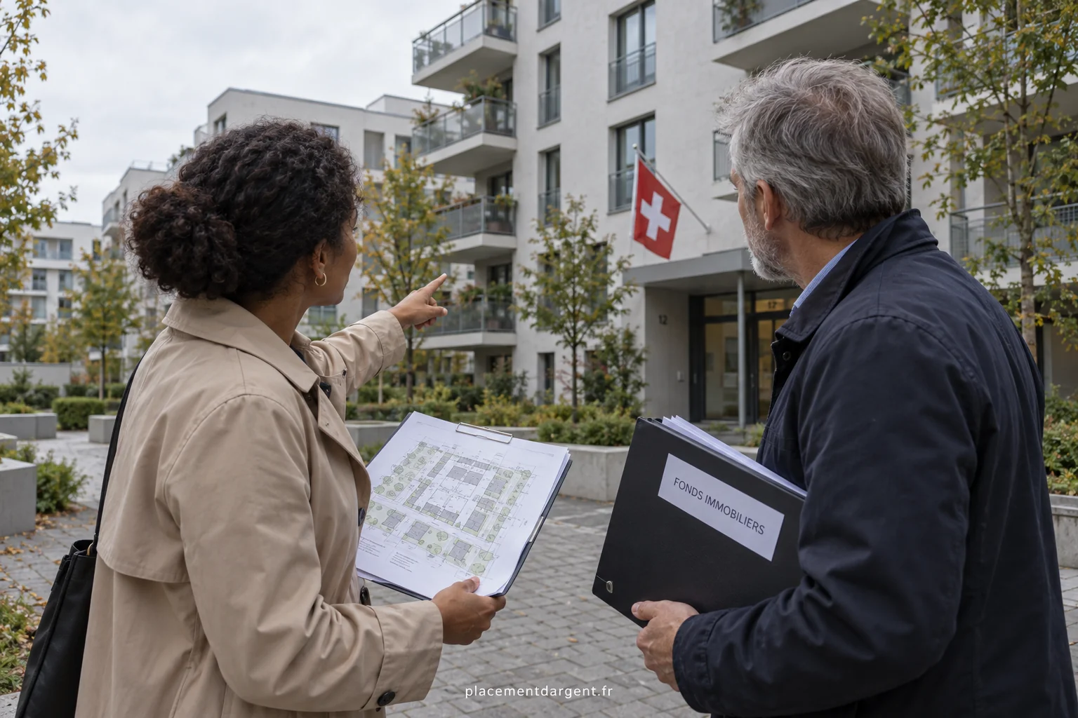 Immeubles résidentiels et commerciaux d’une ville suisse, symbole du parc immobilier détenu par un fonds coté