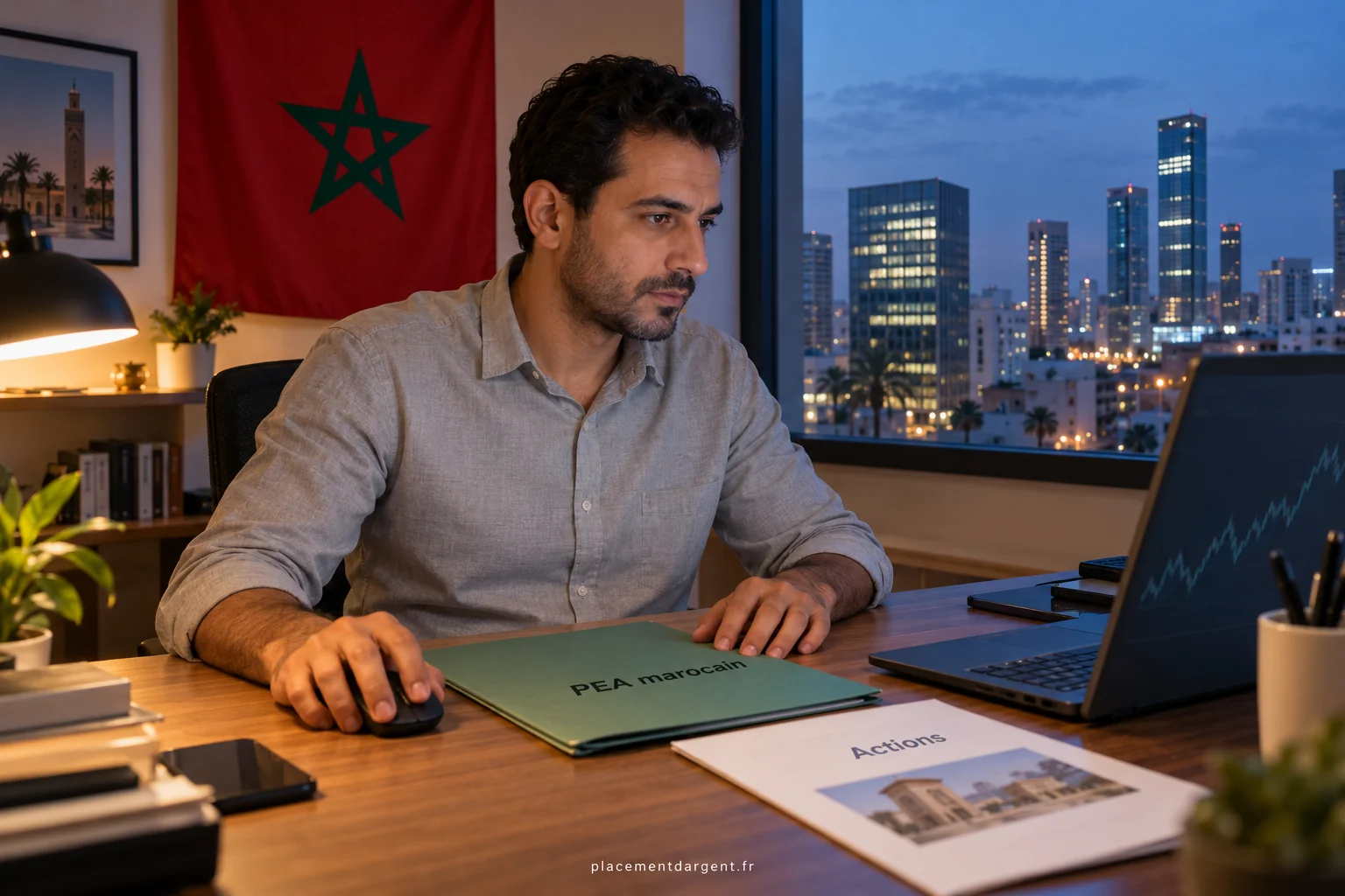 Écran de cotations boursières et graphique d'actions illustrant l'investissement à la Bourse de Casablanca