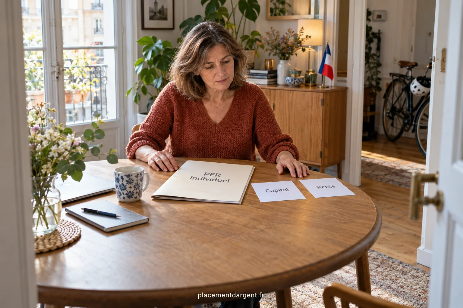 Couple de futurs retraités consultant des documents d’épargne sur une table avec un ordinateur portable