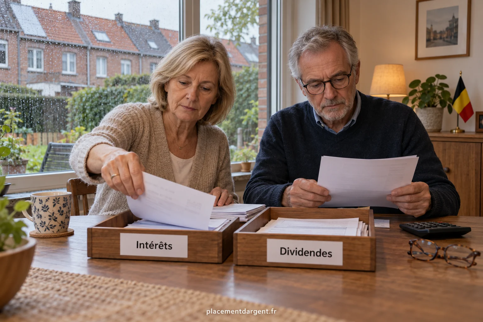 Relevé bancaire belge détaillant des dividendes bruts, la retenue de précompte et le montant net versé