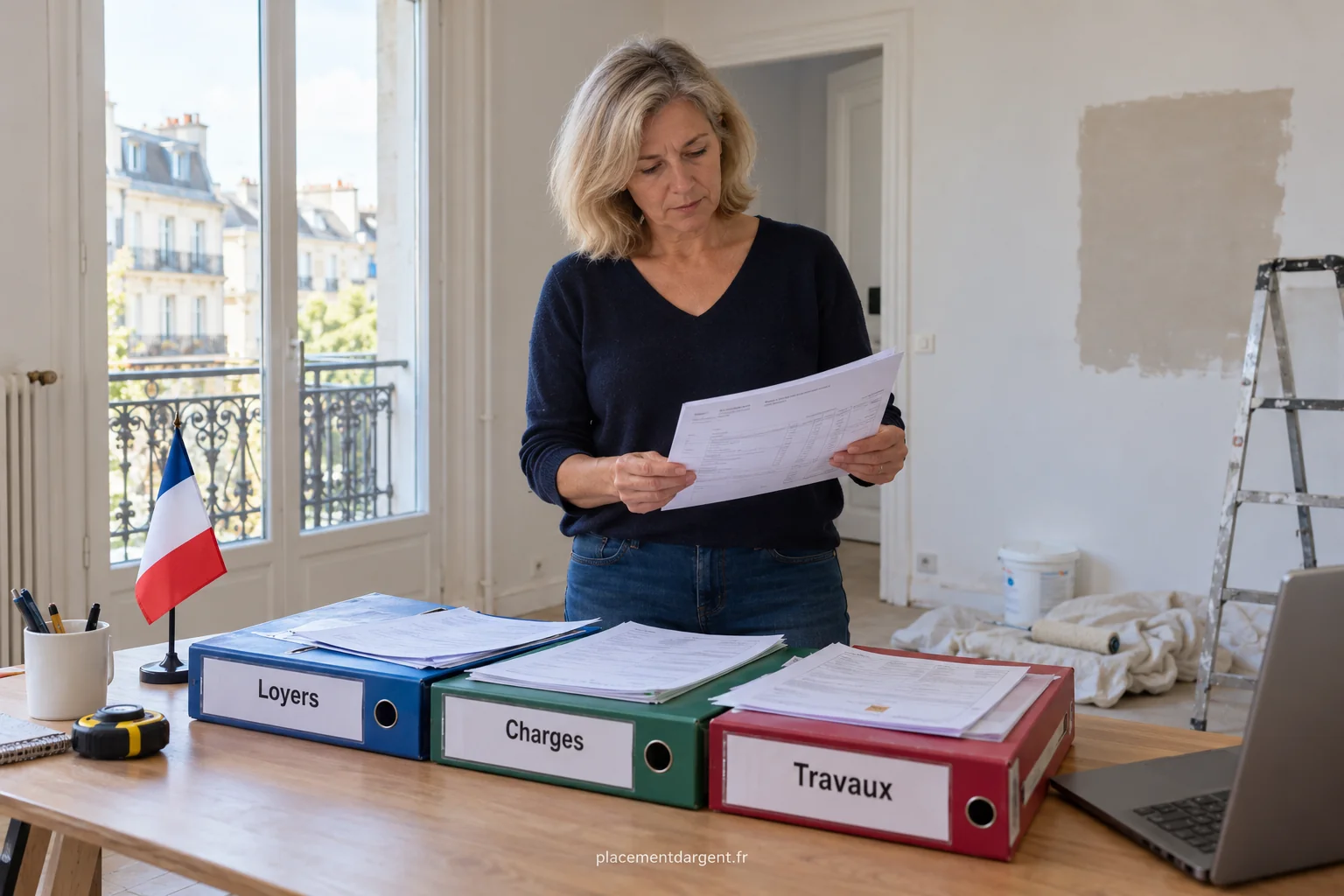 Immeuble de logements en rénovation avec échafaudage, symbolisant les loyers, charges et travaux d’un investissement immobilier locatif